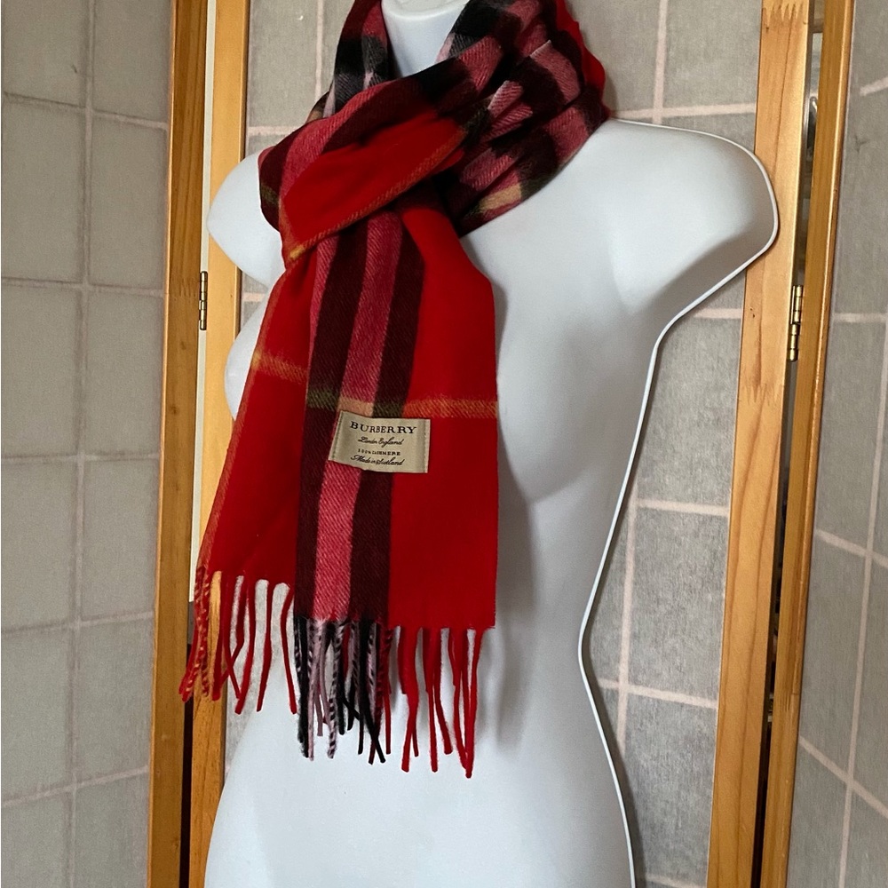 Burberry Giant Check Cashmere Scarf Red